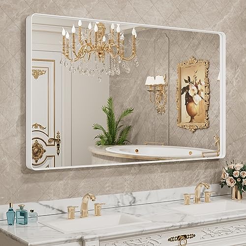 LOAAO White Metal Framed Bathroom Mirror, 60x40 Inch by LOAAO