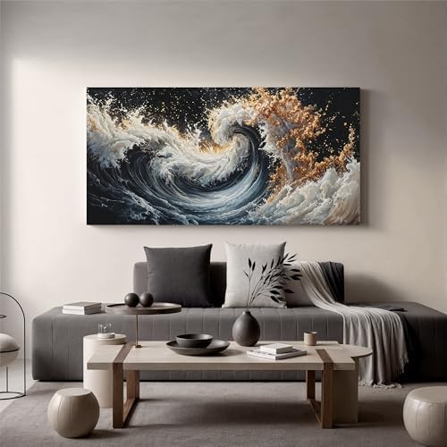 YISXINOAG Blue Gold Ocean Wall Art Coastal Abstract Painting Canvas 24"X48" - Image 6