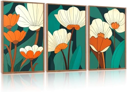 CHDITB Modern Floral Framed Canvas Wall Art Set, Nature Flowers Wall Decor by CHDITB