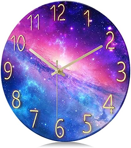 Lafocuse 12 Inch Glass Galaxy Purple Wall Clocks Battery Operated Space - Image 5