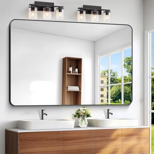 BONEWEI Black Bathroom Mirror, 60x40 inch Wall Mirror by BONEWEI
