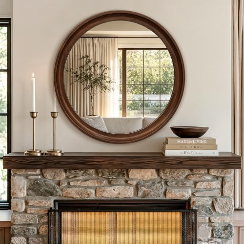 Round Wood Mirror, Walnut Brown - Image 5