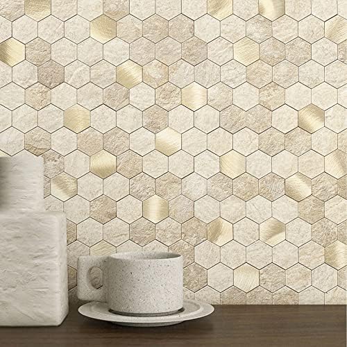 Peel and Stick Backsplash Hexagon Marble Tiles Beige 10pcs by MOFIT