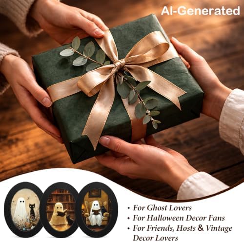 3Pcs Spooky Ghost Halloween Oval Wall Art Framed Dark Academia Decor - Image 7