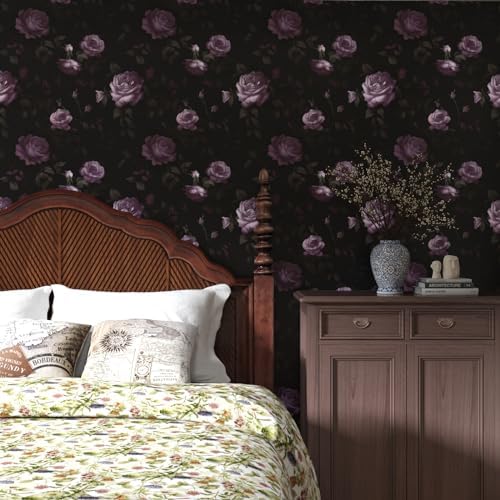 Dark Purple Vintage Floral Peel and Stick Wallpaper 17.5" x 393" - Image 5