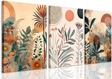 LYPHNX Framed Boho Burnt Orange Botanical Floral Canvas Wall Art Abstract by Unknown
