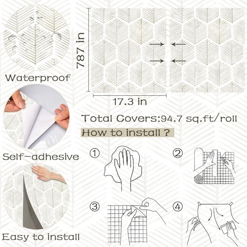 OSECAGE Geometric Peel and Stick Wallpaper Boho Contact Paper 17.3''×787'' - Image 3