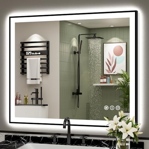 40x36 Black LED Bathroom Mirror, Backlit & Front Lit Lighted Mirror by Awandee