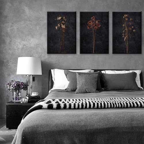 LYPHNX Framed Dark Moody Wildflowers Canvas Wall Art Black Vintage Dried Floral - Image 7