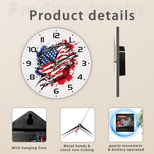 American Flag Street Art Style Wall Clock Silent Non-Ticking Battery Operated - Image 3