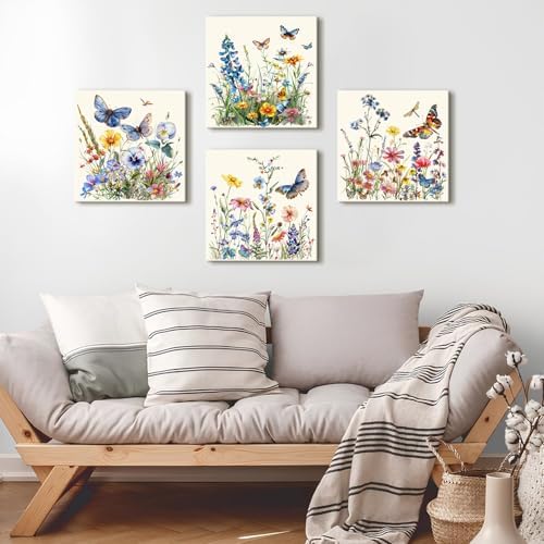 Butterfly Wall Art Farmhouse Wildflower Pictures Wall Decor Bathroom Decor - Image 6