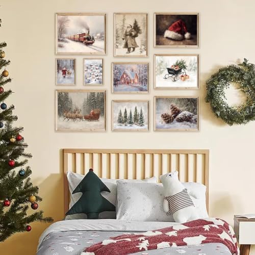 KBKBART Vintage Christmas Wall Art Prints Set of 10 Holiday Canvas Painting - Image 6