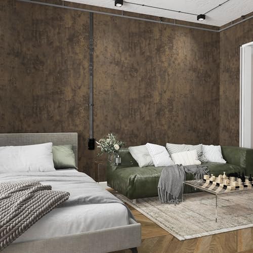 48x354in Extra Wide Concrete Wallpaper Peel and Stick Dark Brown Cement by TOTIO