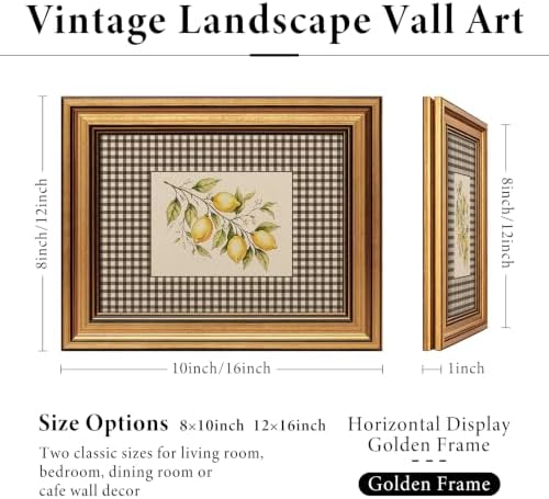 IMNTSD Framed Vintage Lemon Branch Wall Art, Gingham Check Background Fruit - Image 2