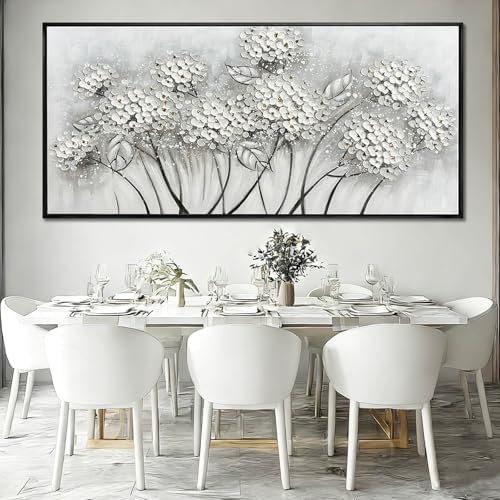 Kureful Grey and White Hand Painted Wall Art Flower Canvas Artwork Contemporary - Image 3