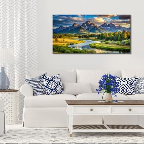 Lasdel Beautiful Mountain River Landscape Wall Art - Image 6