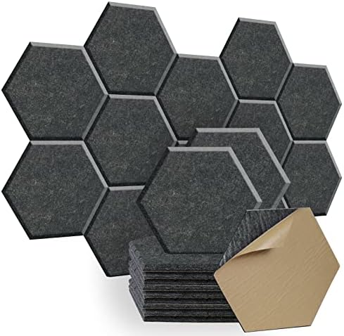 SHJADE 12 Pack Acoustic Panel Self-Adhesive, Hexagon Sound Proof Padding by SHJADE