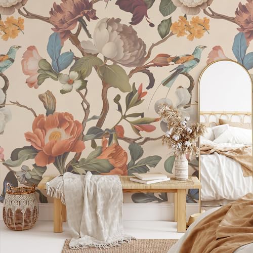 Zeeko Vintage Beige Floral Peel and Stick Wallpaper Mural - Image 3