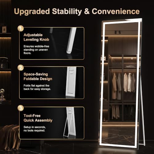 Delma LED Full Length Mirror, Dimmable & 3 Color Lighting, - Image 3