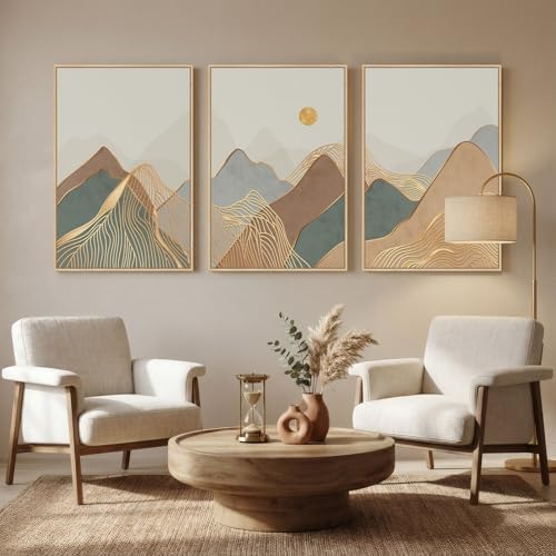 Large Framed Boho Modern Mountain Wall Art - Image 3