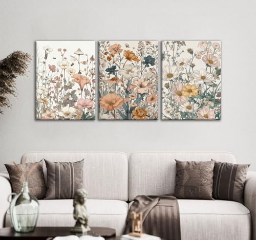 CHTEXA Boho Wildflower Canvas Wall Art, 3 Piece Gallery Wrapped Set - Image 3