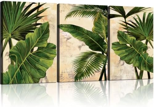 3 Pcs Palm Tree Leaf Canvas Wall Art Tropical Plants Wall Decor 12x16 Inch by Unknown