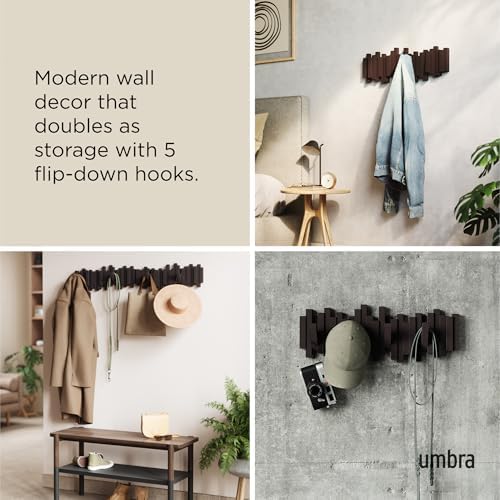 Umbra Sticks Wall Mount Coat Rack, 5 Hook Retractable Pegs - Image 4