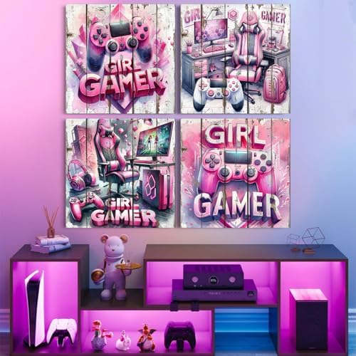 Gamer Room Decor for Girl Game Wall Art Pink Gamepad Earphone Picture Cool - Image 2