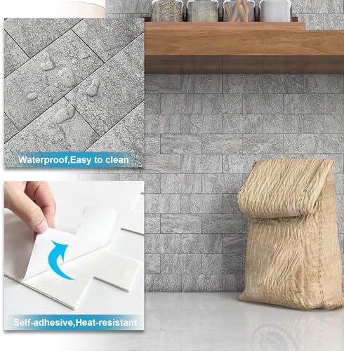 BeNice Marble Peel Stick Backsplash Tile Kitchen Travertine Gray 10pcs - Image 5