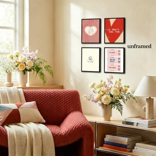 SHRNGCK Trendy Coquette Girl Posters Set of 6 Preppy Red Love Wall Art Red - Image 3