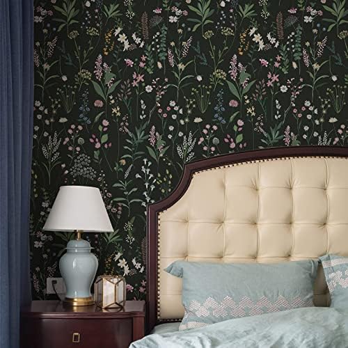 JiffDiff Dark Green Botanical Floral Peel and Stick Wallpaper, 17.3" x 472" - Image 4