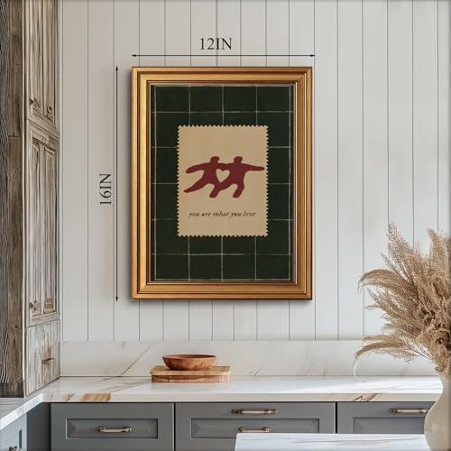 XJYISUO Vintage Gold Framed Wall Art Couples Stamp Canvas Art Retro Love Quote - Image 3