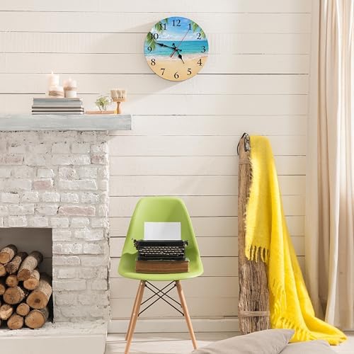 Britimes Round Wall Clock Silent Non-Ticking 10", Beach Palm - Image 2