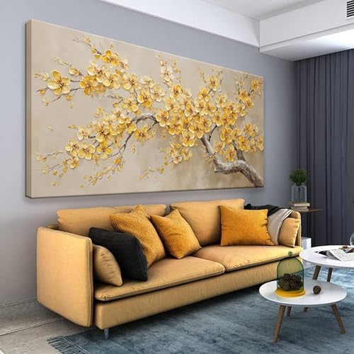 Large Wall Art Decor 29"x58" Yellow Flower Tree Wall Art by HXSRQFAART