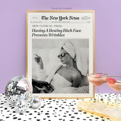 Funky Girl Preppy Aesthetic Posters Black And White Newspaper Wall Art 16x24in - Image 5