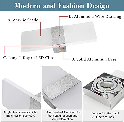 Lightess 12W Dimmable Modern Up Down Acrylic LED Wall Sconce Cool White - Image 6