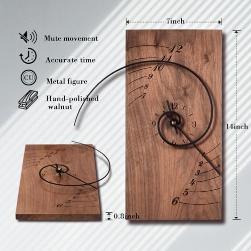 ACODE 14 Inches Fibonacci Curve Rectangular Wall Clock, Walnut Wall Clock - Image 3