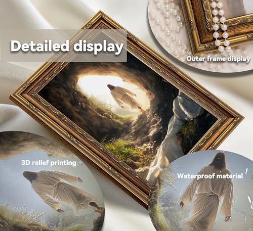 3D Textured Canvas Wall Art Vintage Carved Gold Frame Christian Jesus - Image 3
