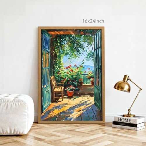 CAZLOUC Mediterranean Window View Wall Art Set of 3, Italian Coastal Balcony - Image 5
