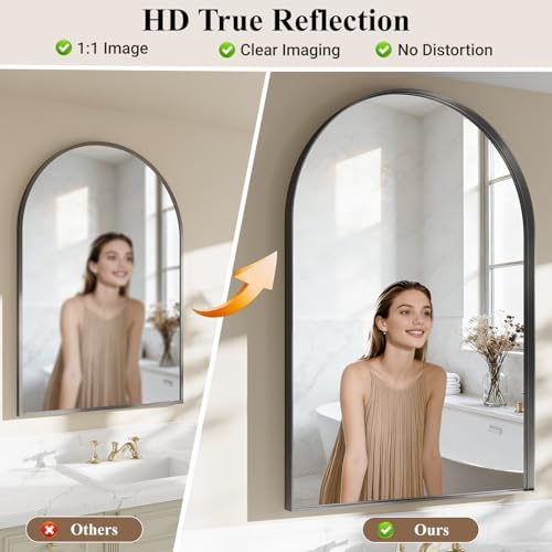 40"x36" Black Arched Mirror, Arched Wall Mirror - Image 2