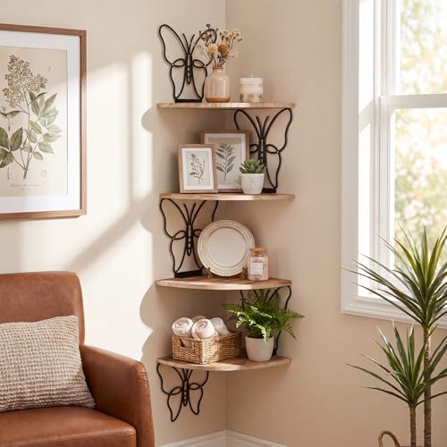 4 Tier Black Butterfly Wall Mount Corner Shelves Floating Corner - Image 2