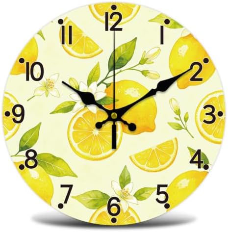 Lemon Wall Clock Silent Non-Ticking 12" by WHIMSTITCH