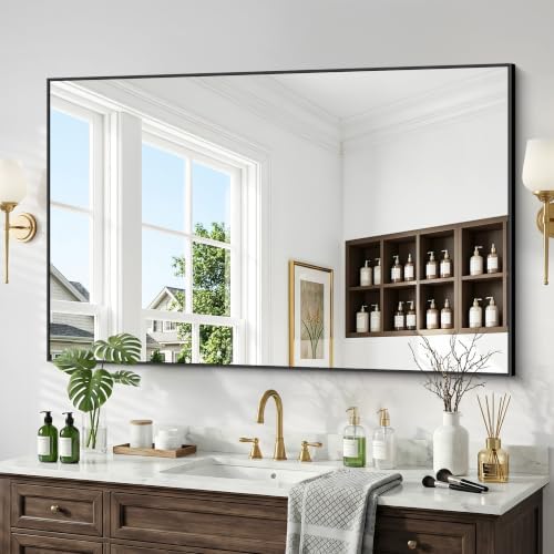 48" x 30" Bathroom Mirror for Wall, Metal Framed Rectangular Vanity Mirror by Unknown