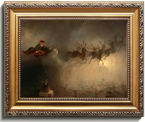 uniro Vintage Gold Framed Wall Art, Vintage Christmas Santa Claus Canvas Art by uniro