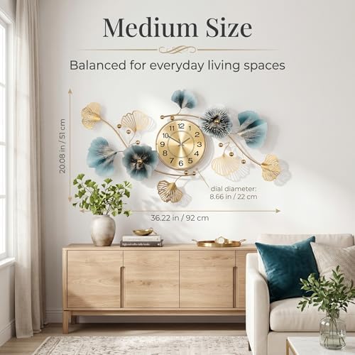 36" 3D Ginkgo Leaf Metal Wall Clock - Image 4