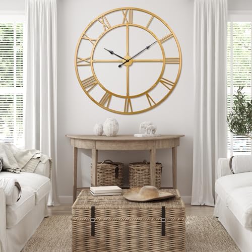 32 Inch Large Silent Wall Clock, Easy Assembly Roman Numeral Gold - Image 6