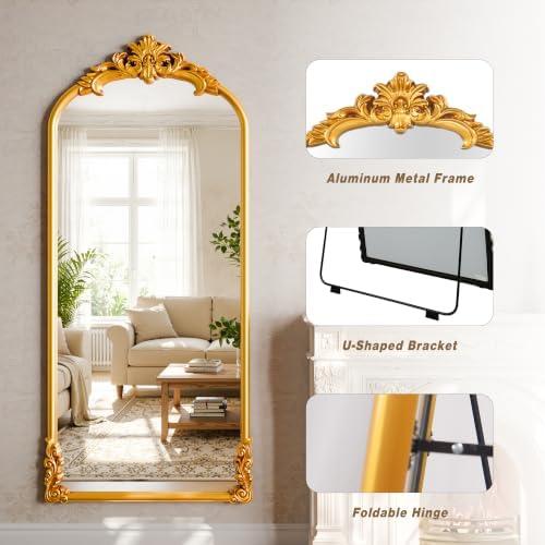 69"x28" Vintage Gold Arched Full Length Mirror - Image 3