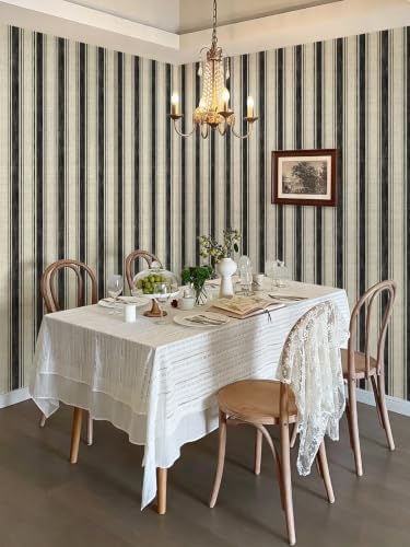 Safiyya Peel and Stick Wallpaper Black and Cream White 17.3"x393" Hand-Painted - Image 5