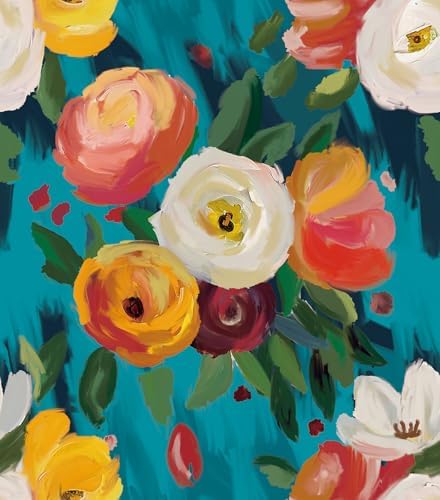 17.7" x 197" Boho Floral Peel and Stick Wallpaper Vintage Flower Contact Paper by Virefana