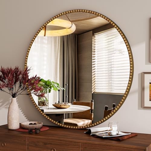 Vintage Round Mirror, 28 Inch Circle Wall Mounted by VETROVUE